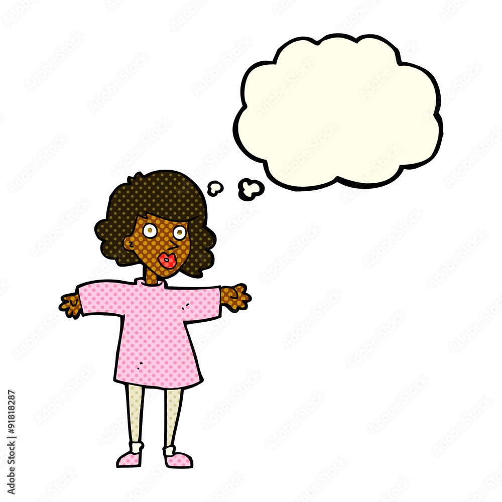 cartoon nervous woman with thought bubble cartoon nervous woman with thought bubble