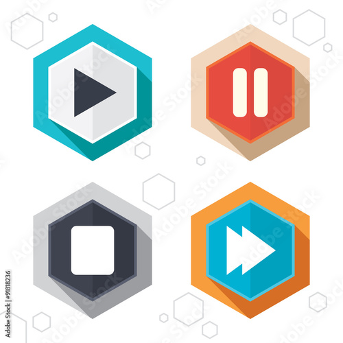 Player navigation icons. Play, stop and pause.