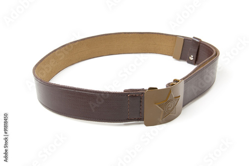 Old russian army belt on white background