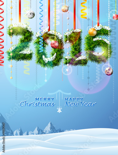New Year 2016 of twigs like christmas decoration, winter scene