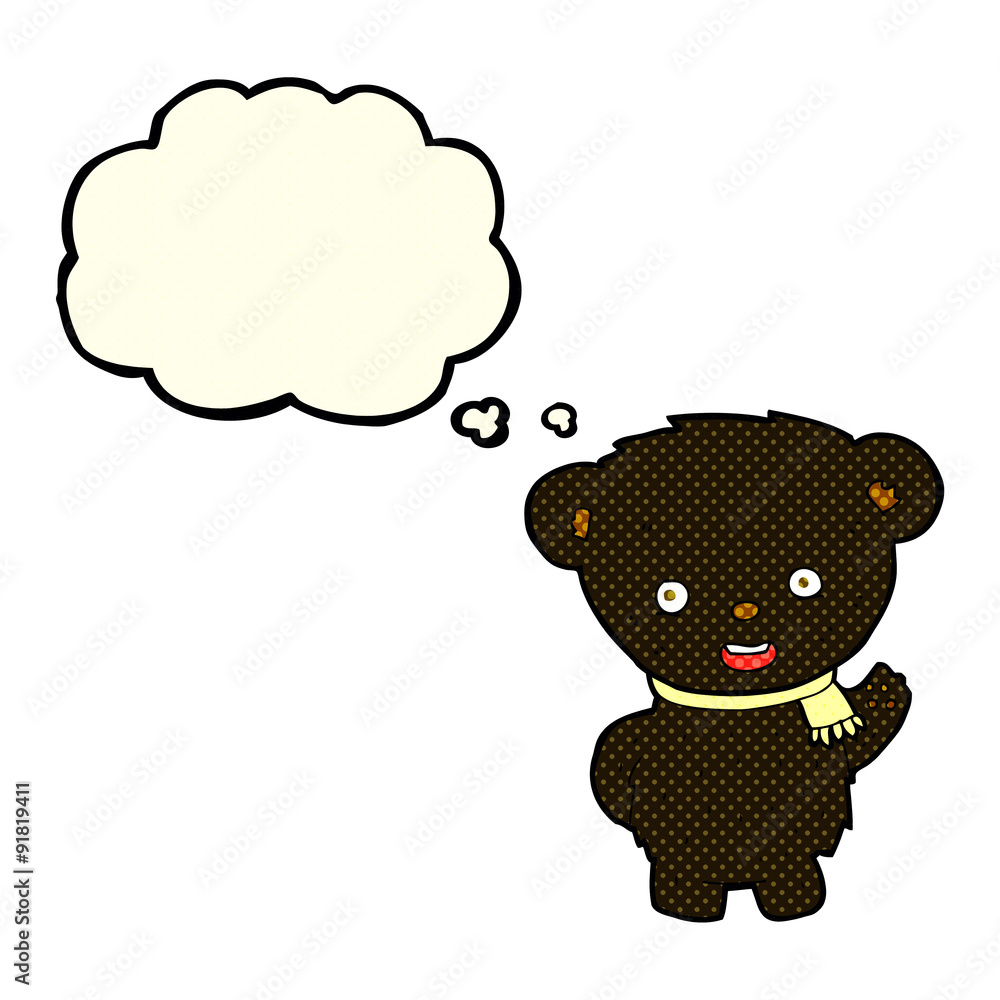 cartoon black bear waving with thought bubble cartoon black bear waving with thought bubble