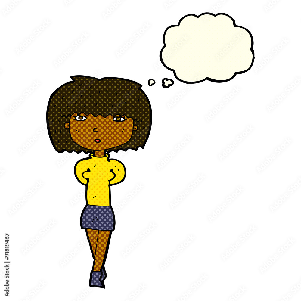 cartoon shy woman with thought bubble cartoon shy woman with thought bubble