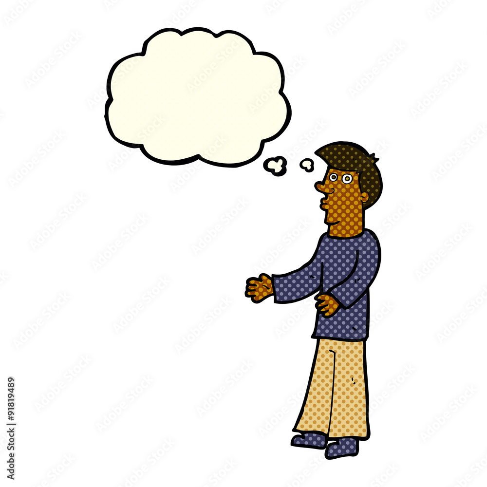 cartoon curious man with thought bubble cartoon curious man with thought bubble