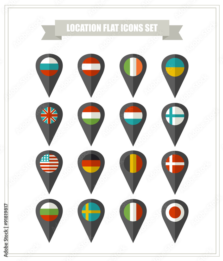 Set of flat icons country location. Set of flat icons country location.