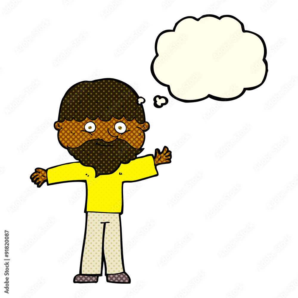 cartoon happy man with beard with thought bubble cartoon happy man with beard with thought bubble