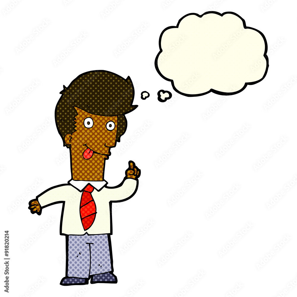 cartoon office man with crazy idea with thought bubble cartoon office man with crazy idea with thought bubble