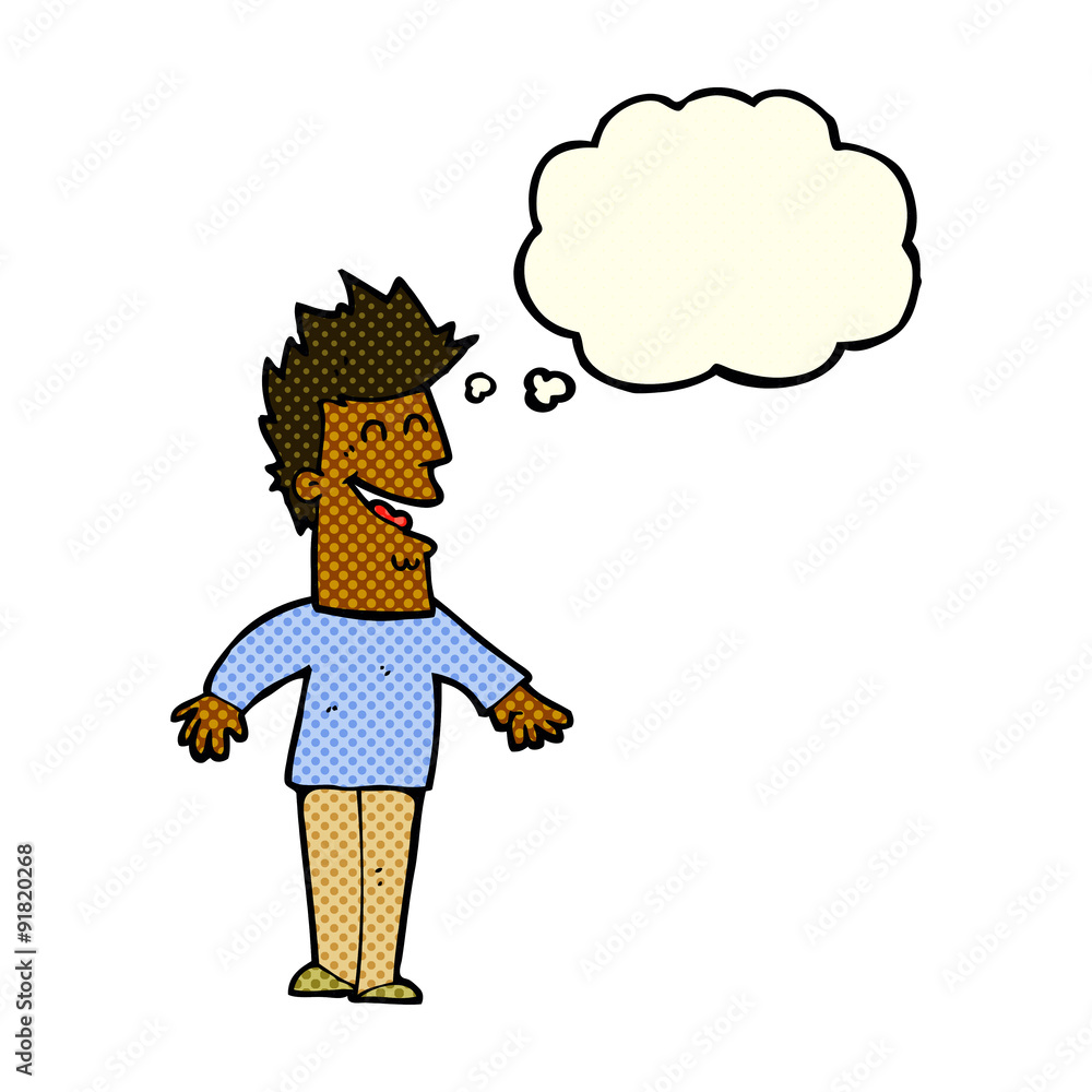 cartoon happy man with thought bubble cartoon happy man with thought bubble