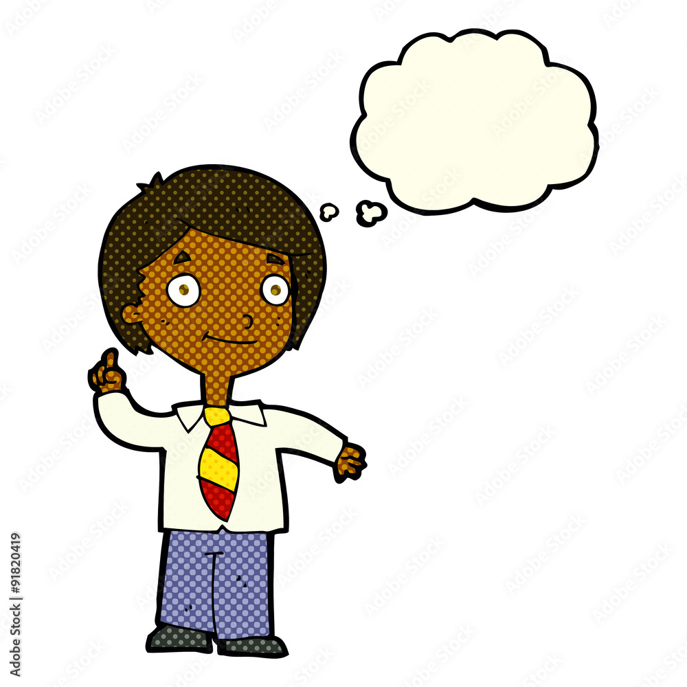 cartoon school boy answering question with thought bubble cartoon school boy answering question with thought bubble