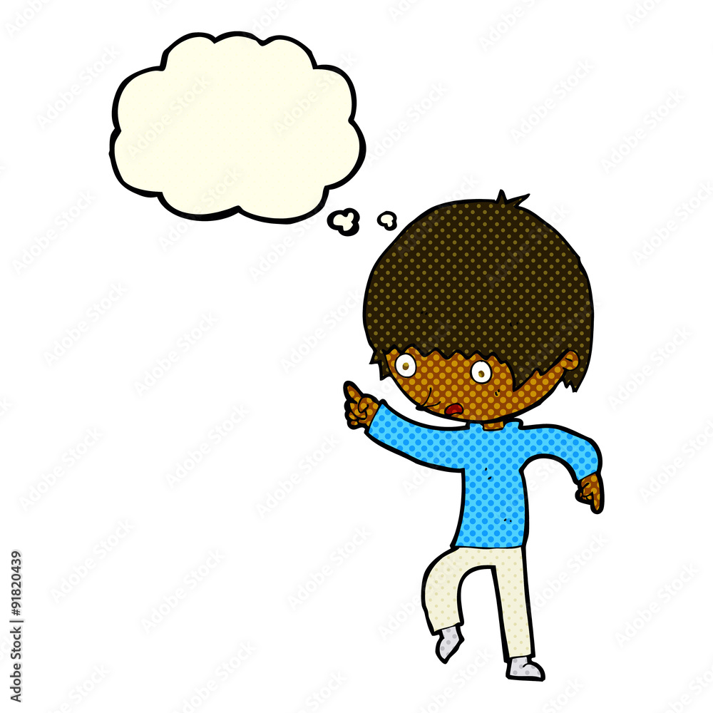 cartoon worried boy pointing with thought bubble cartoon worried boy pointing with thought bubble