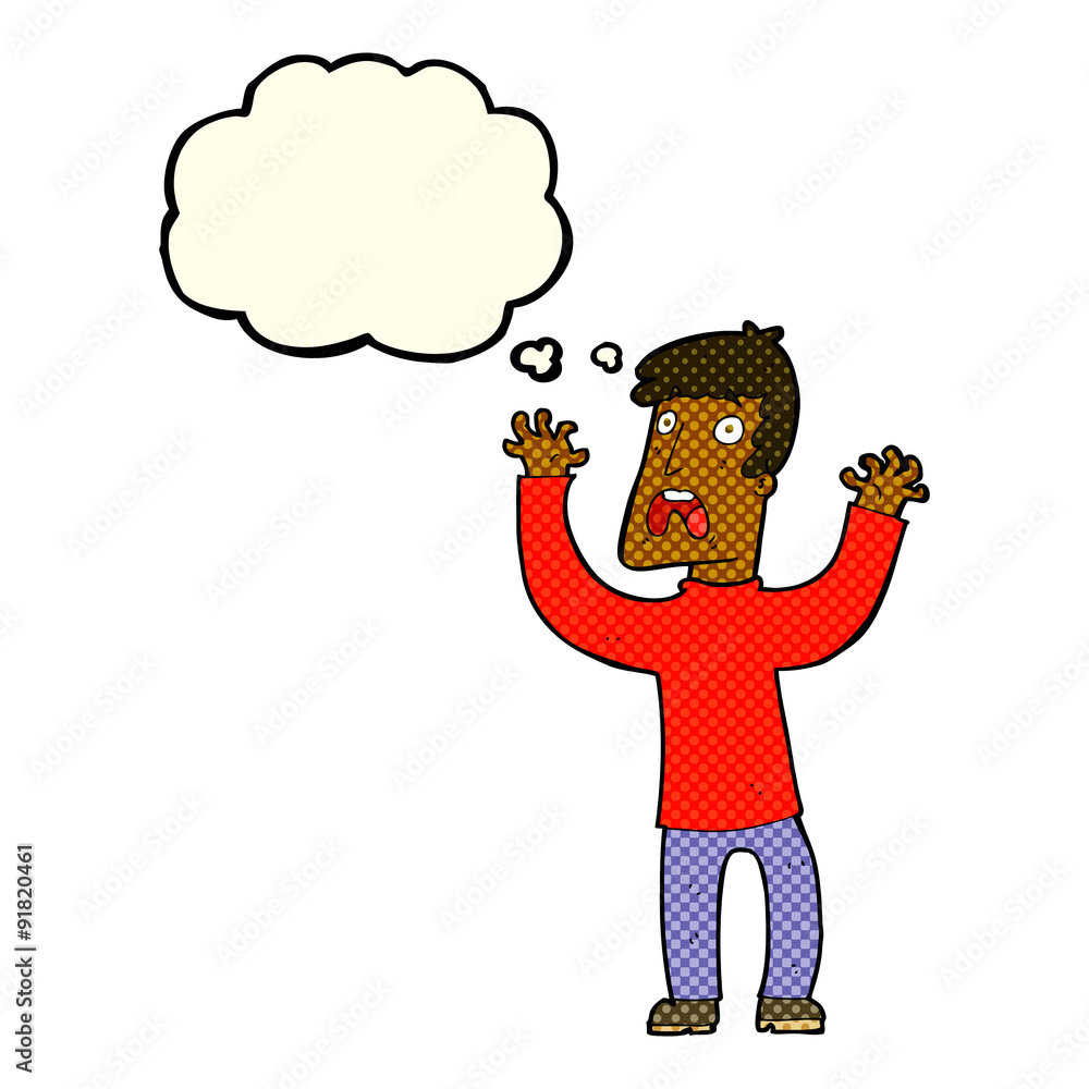 cartoon frightened man with thought bubble cartoon frightened man with thought bubble