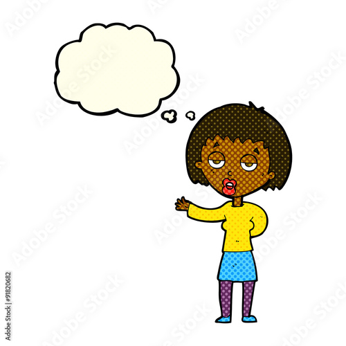 cartoon bored woman with thought bubble