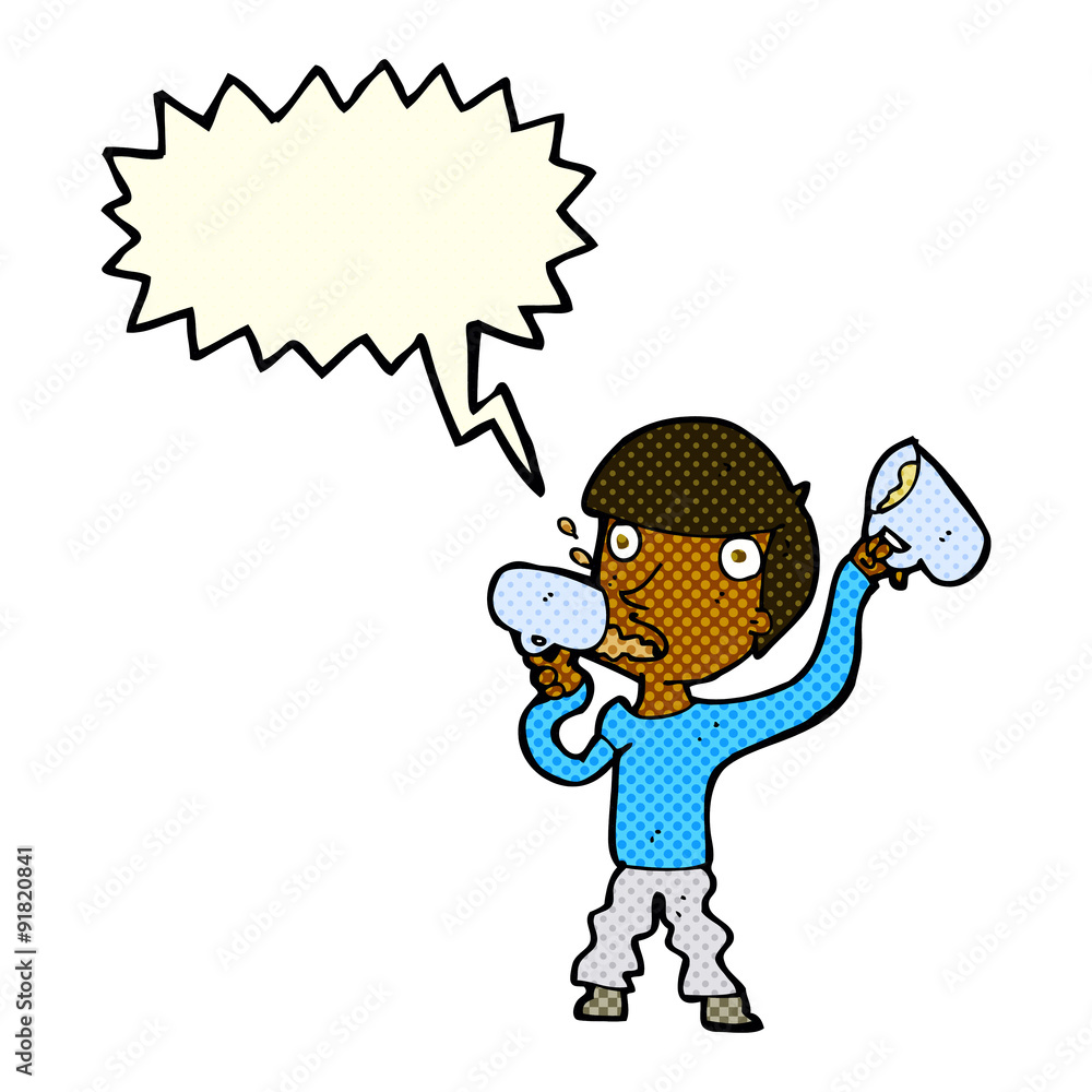 Fototapeta premium cartoon man drinking beer with thought bubble