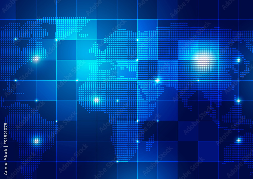 Obraz premium World Map with Technology Blue Background