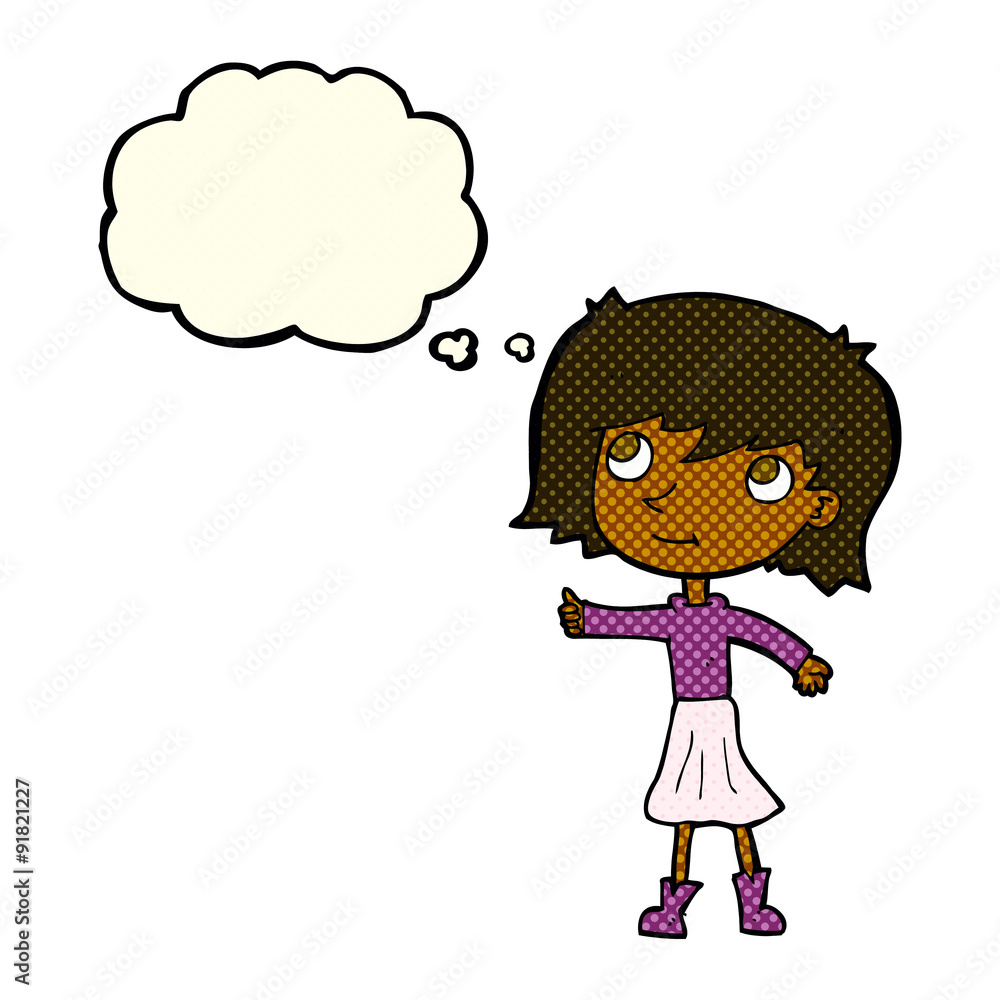 cartoon happy girl with thought bubble cartoon happy girl with thought bubble