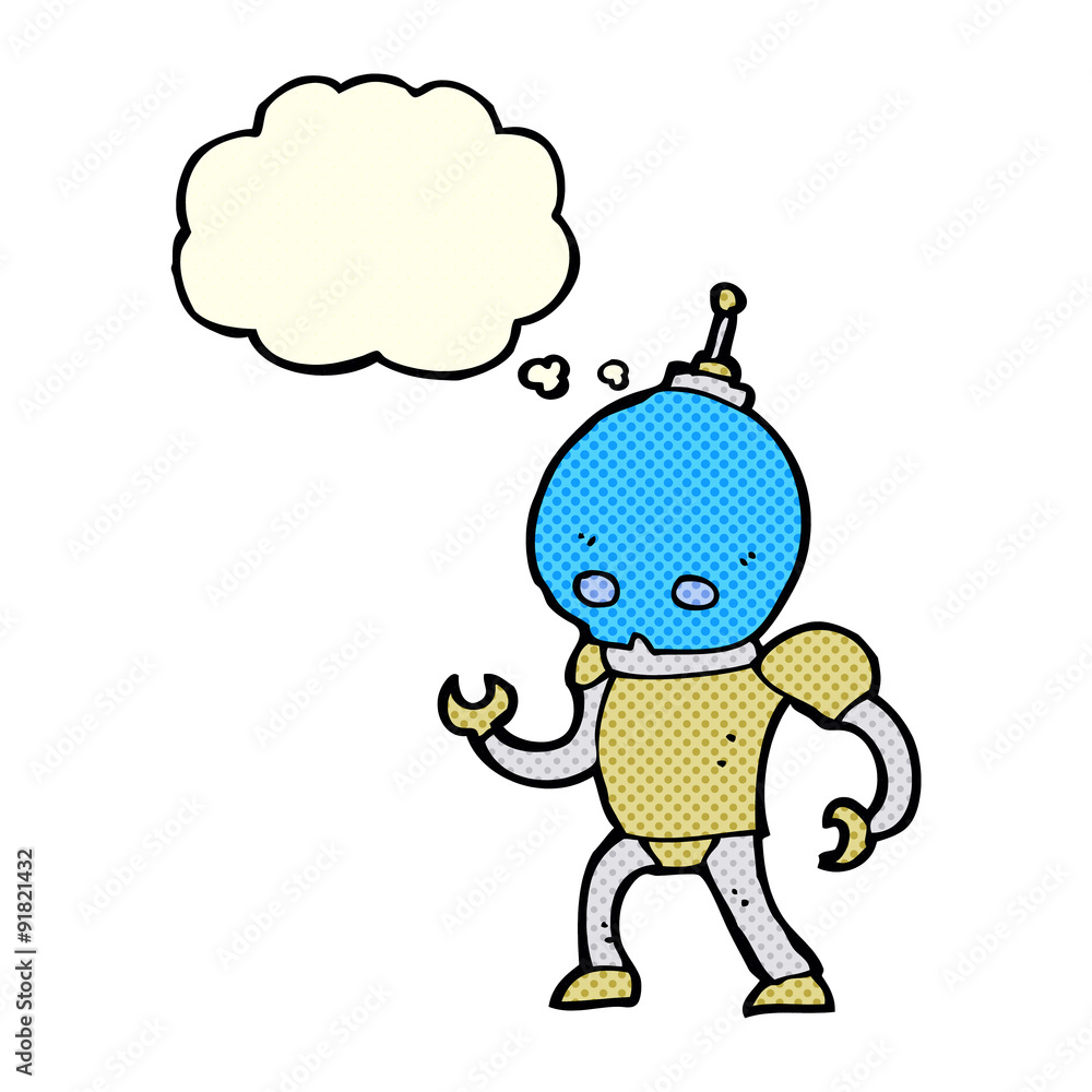 Naklejka premium cartoon alien robot with thought bubble