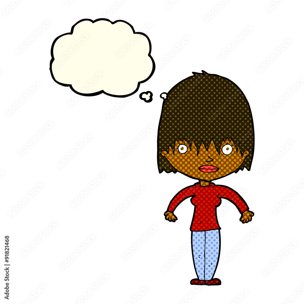 cartoon woman staring with thought bubble cartoon woman staring with thought bubble
