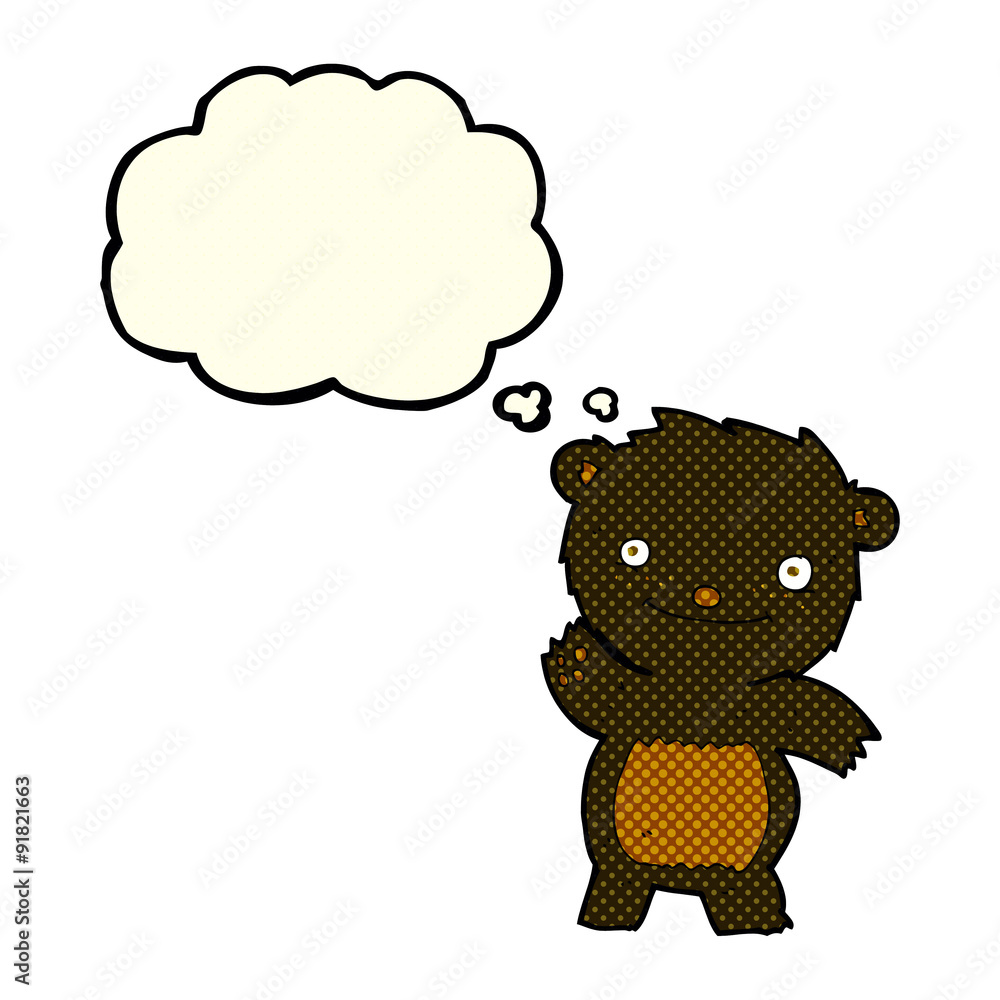 cartoon waving black bear cub with thought bubble cartoon waving black bear cub with thought bubble