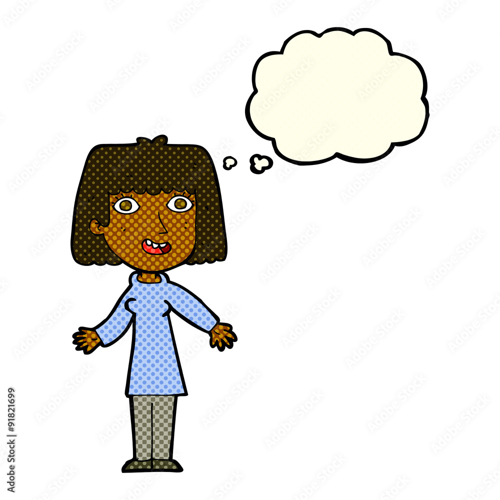 cartoon happy woman with thought bubble cartoon happy woman with thought bubble