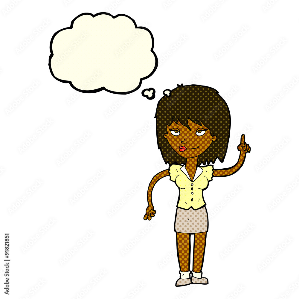 cartoon woman with idea with thought bubble cartoon woman with idea with thought bubble