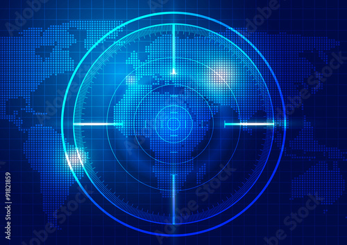 World Map with Technology Blue Background