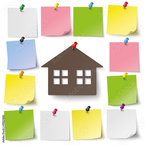 Colored Stickers Colored Thumbtacks House Window