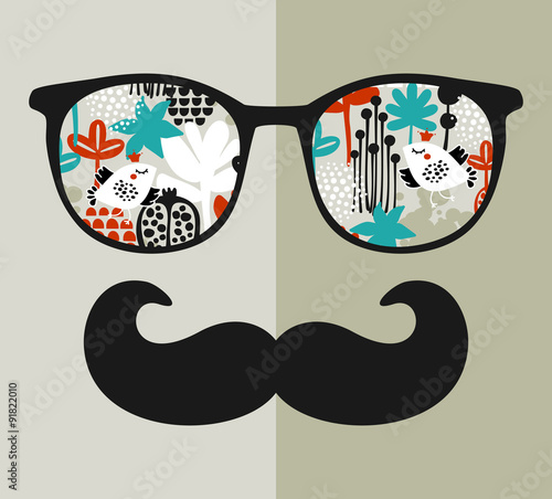 Retro sunglasses with reflection for hipster.