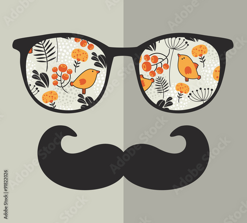 Retro sunglasses with reflection for hipster.