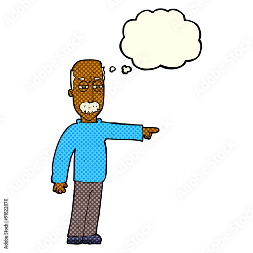 cartoon old man gesturing Get Out! with thought bubble