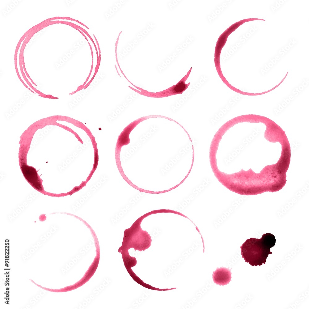 Vector Illustration of Spilled Wine Glasses Stains - obrazy, fototapety, plakaty 