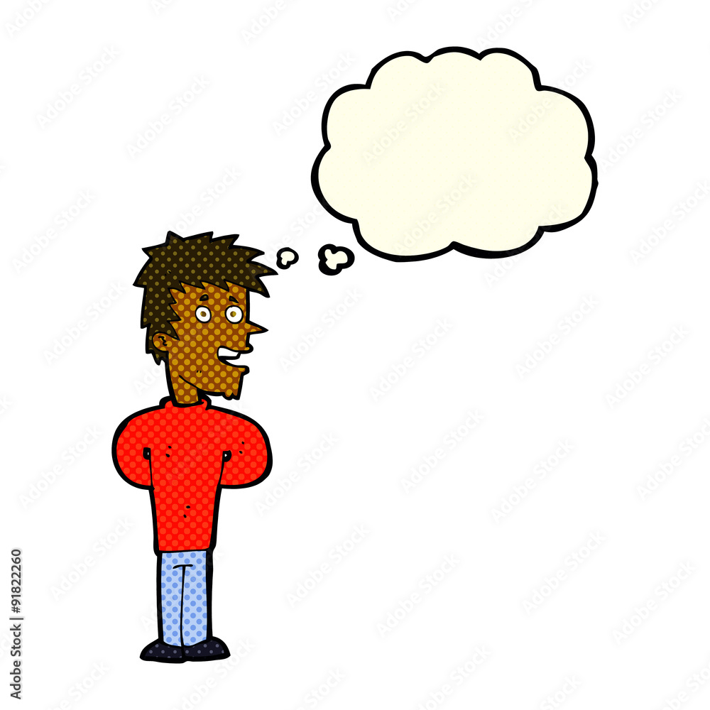 cartoon happy man with thought bubble cartoon happy man with thought bubble