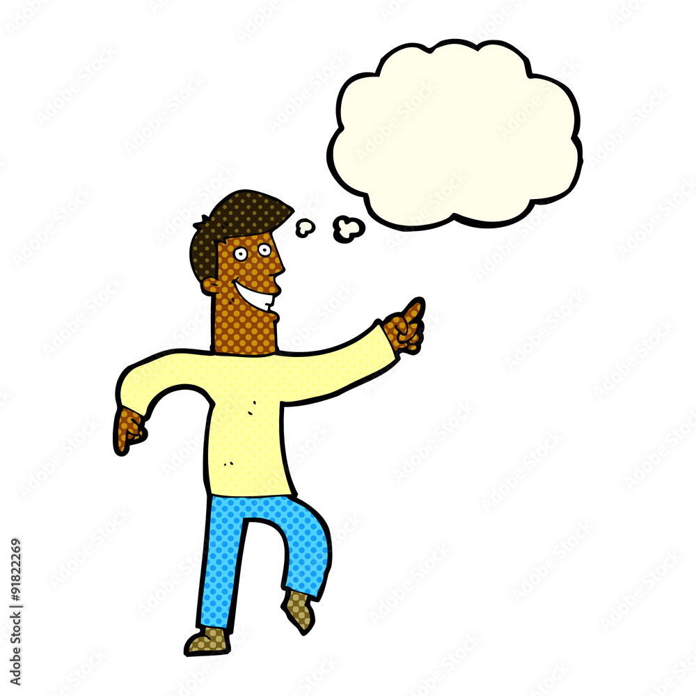 Fototapeta premium cartoon grinning man with thought bubble