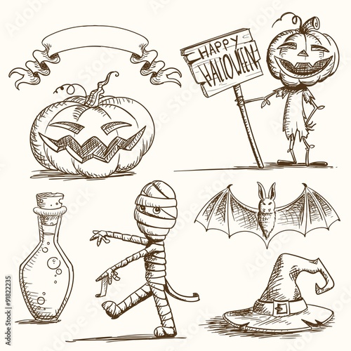 Vector Illustration of Hand Drawn Halloween Elements