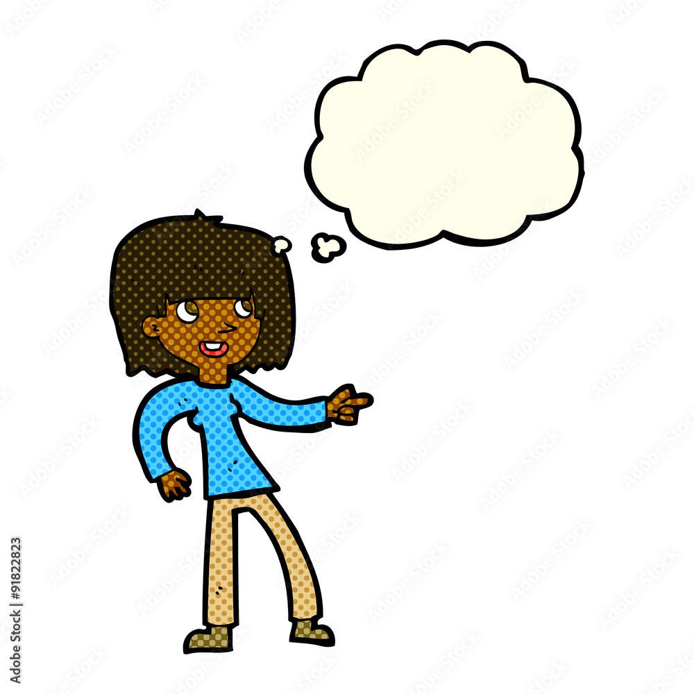 cartoon girl pointing with thought bubble cartoon girl pointing with thought bubble