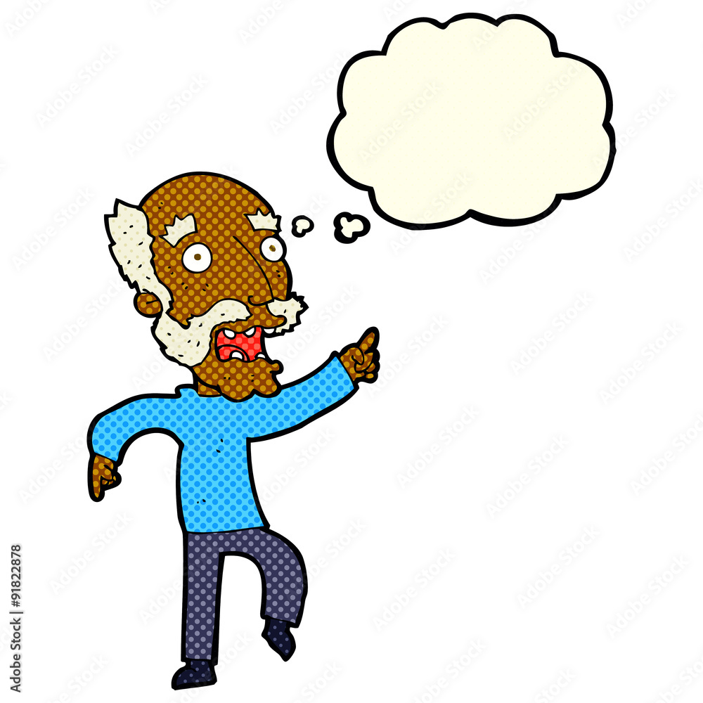 cartoon frightened old man with thought bubble cartoon frightened old man with thought bubble