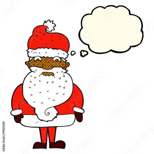 cartoon grumpy santa claus with thought bubble