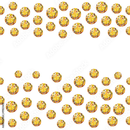Seamless scattered gems, rhinestones isolated on white background, vector illustration