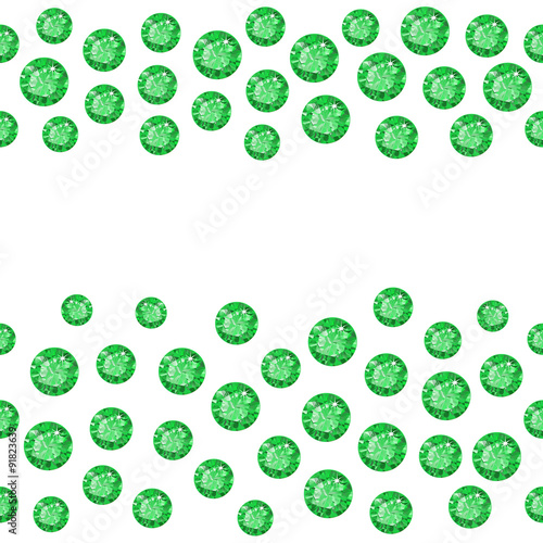 Seamless scattered gems, rhinestones isolated on white background, vector illustration