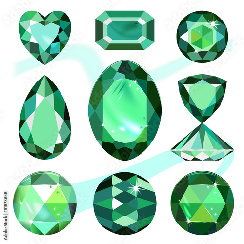 Set of colored gems isolated on white background, vector illustration