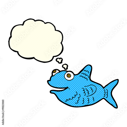 cartoon happy fish with thought bubble