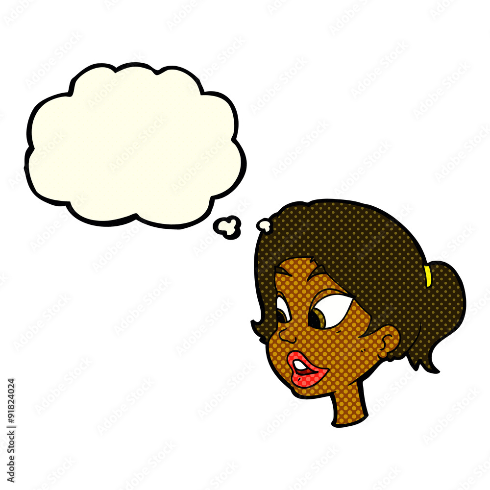 cartoon friendly woman with thought bubble cartoon friendly woman with thought bubble