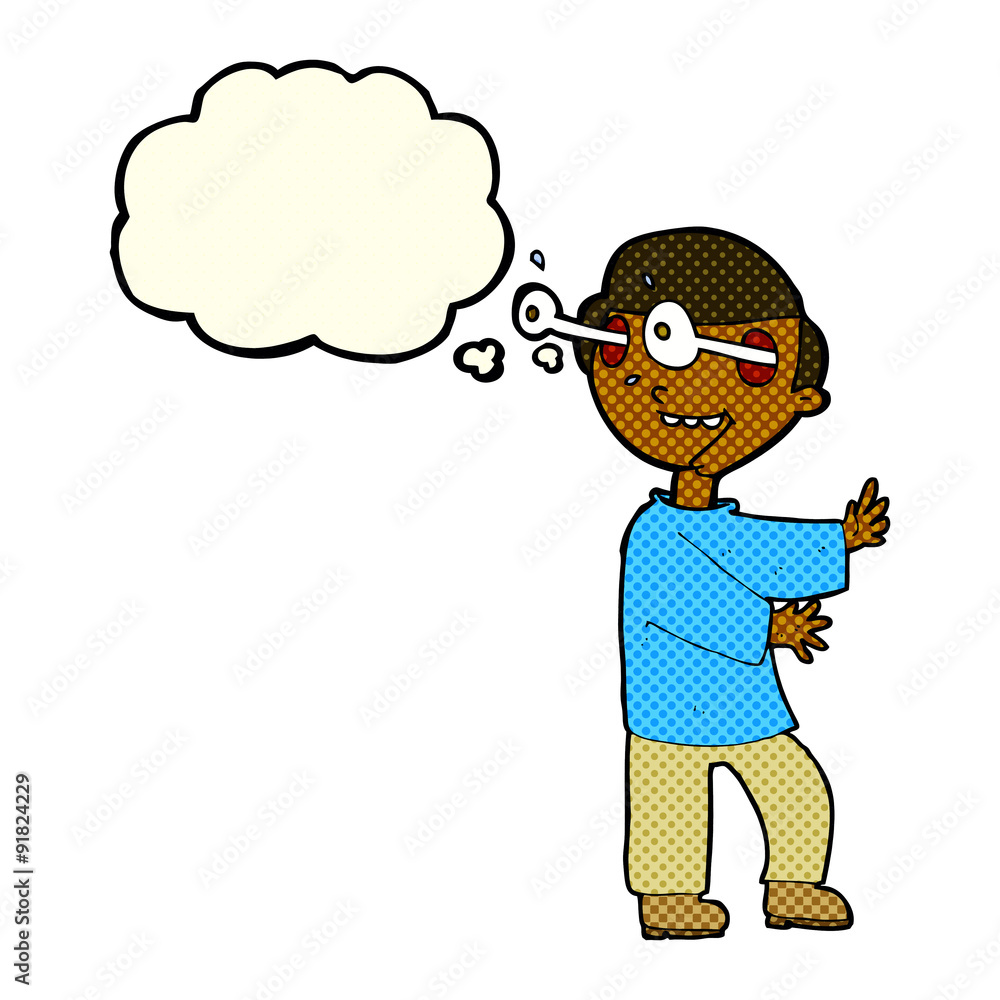 cartoon boy with popping out eyes with thought bubble cartoon boy with popping out eyes with thought bubble