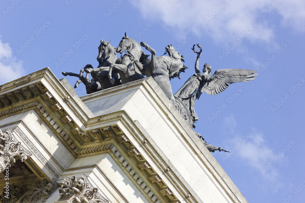 View of the Quadriga, depicting Nike the Winged Goddess of Victory,  descending on the chariot of war atop Wellington Arch, Hyde Park Corner,  London Stock Photo | Adobe Stock
