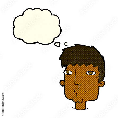 cartoon curious man with thought bubble