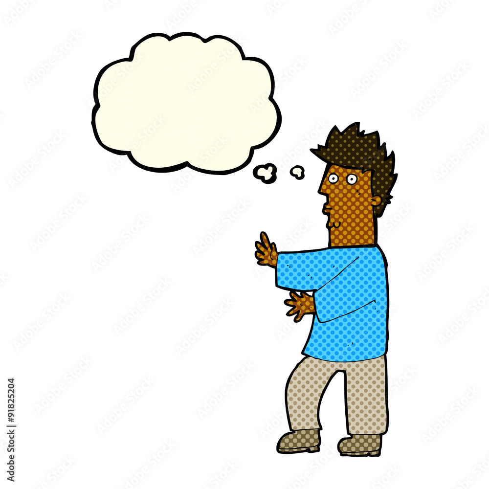 Fototapeta premium cartoon nervous man waving with thought bubble
