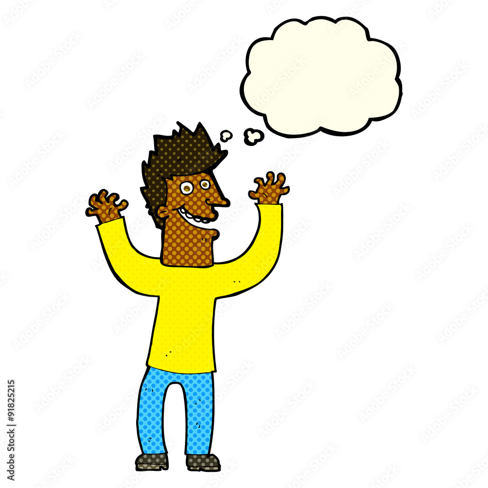 Fototapeta premium cartoon excited man with thought bubble