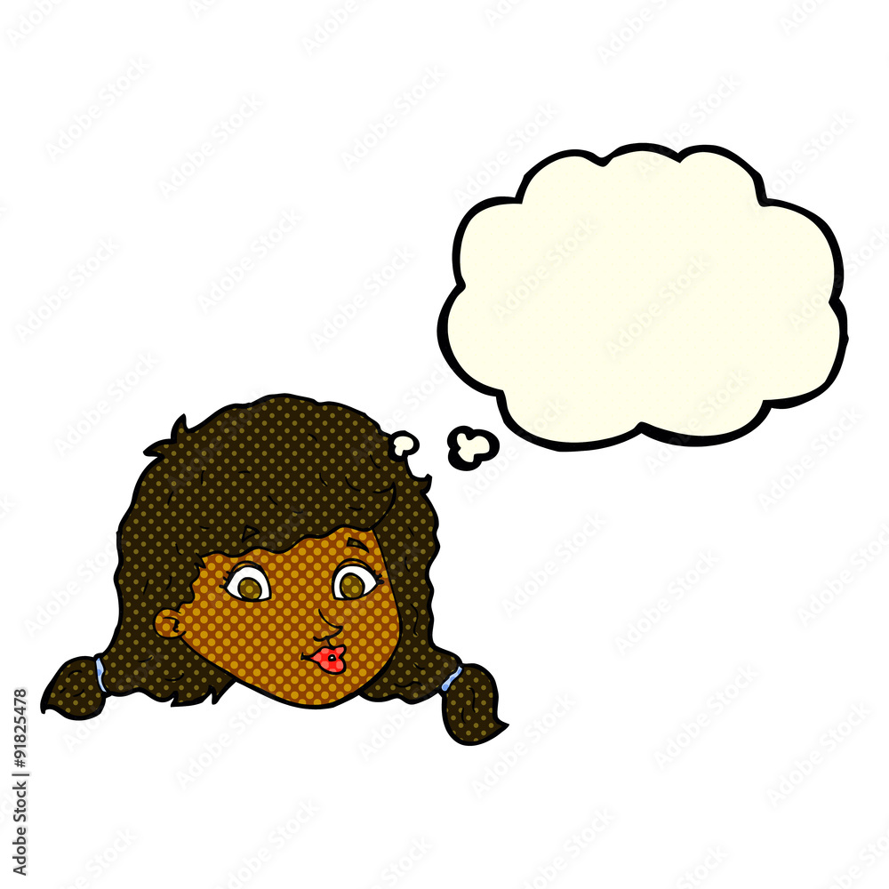 cartoon pretty female face with thought bubble cartoon pretty female face with thought bubble