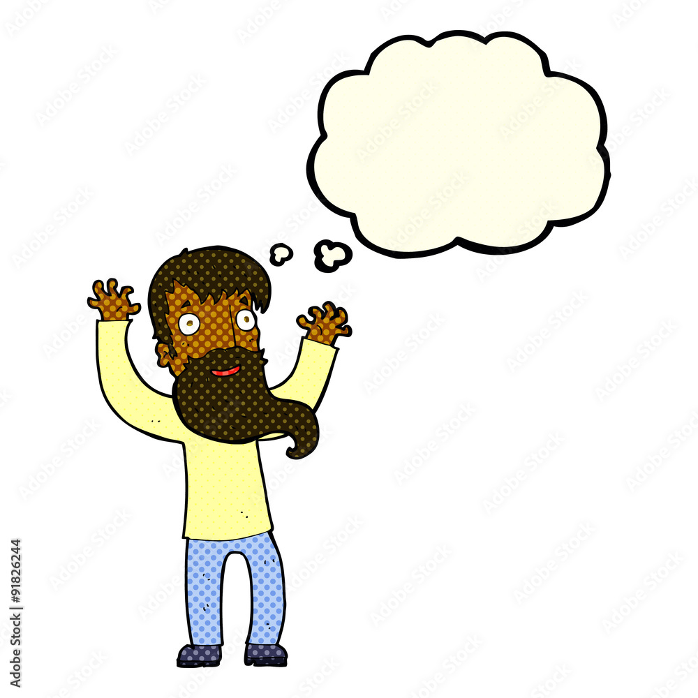 cartoon excited man with beard with thought bubble cartoon excited man with beard with thought bubble