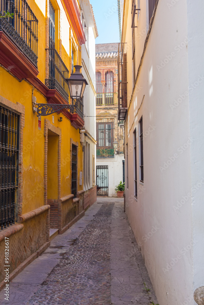beautiful streets full of typical color of the Andalusian city of Almeria Spain