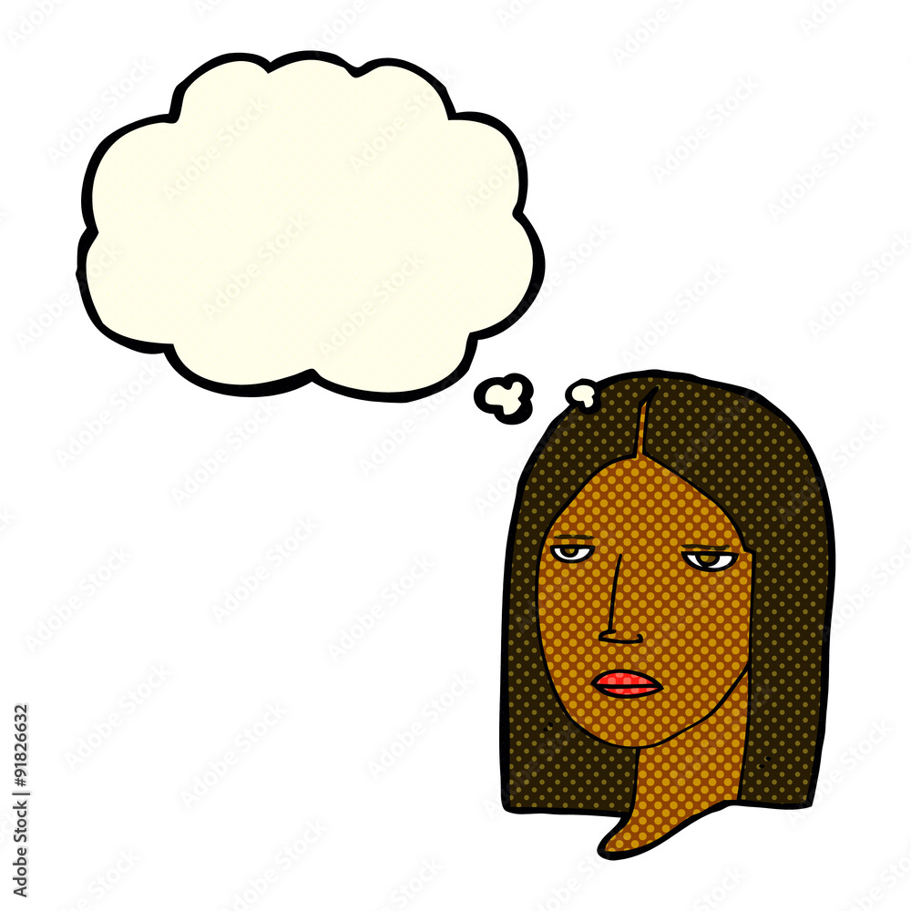 cartoon serious woman with thought bubble cartoon serious woman with thought bubble