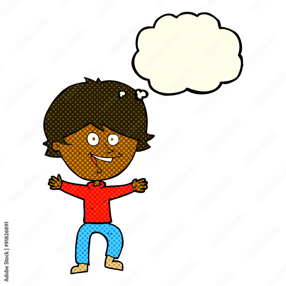 cartoon happy boy laughing with thought bubble cartoon happy boy laughing with thought bubble